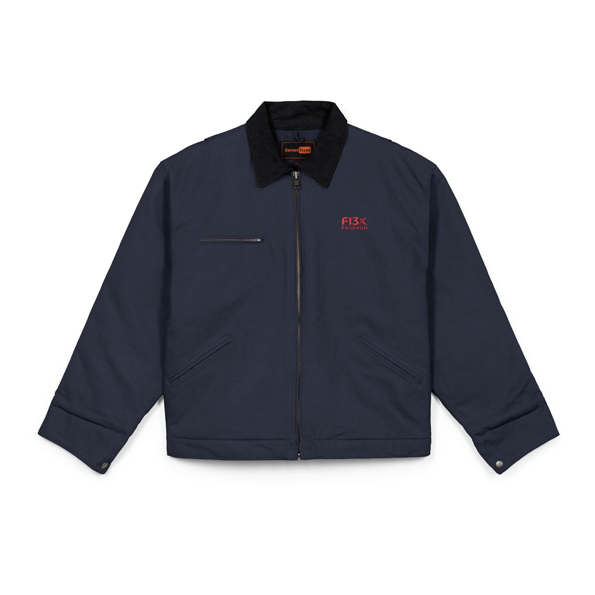 Duck Cloth Work Jacket - Black Durable Carpenter Jacket with Small Red Logo