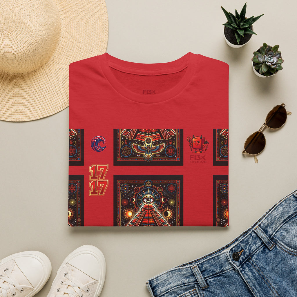 T-Shirt — Retro Cosmic Tarot Graphic with '17' Mystic Symbols