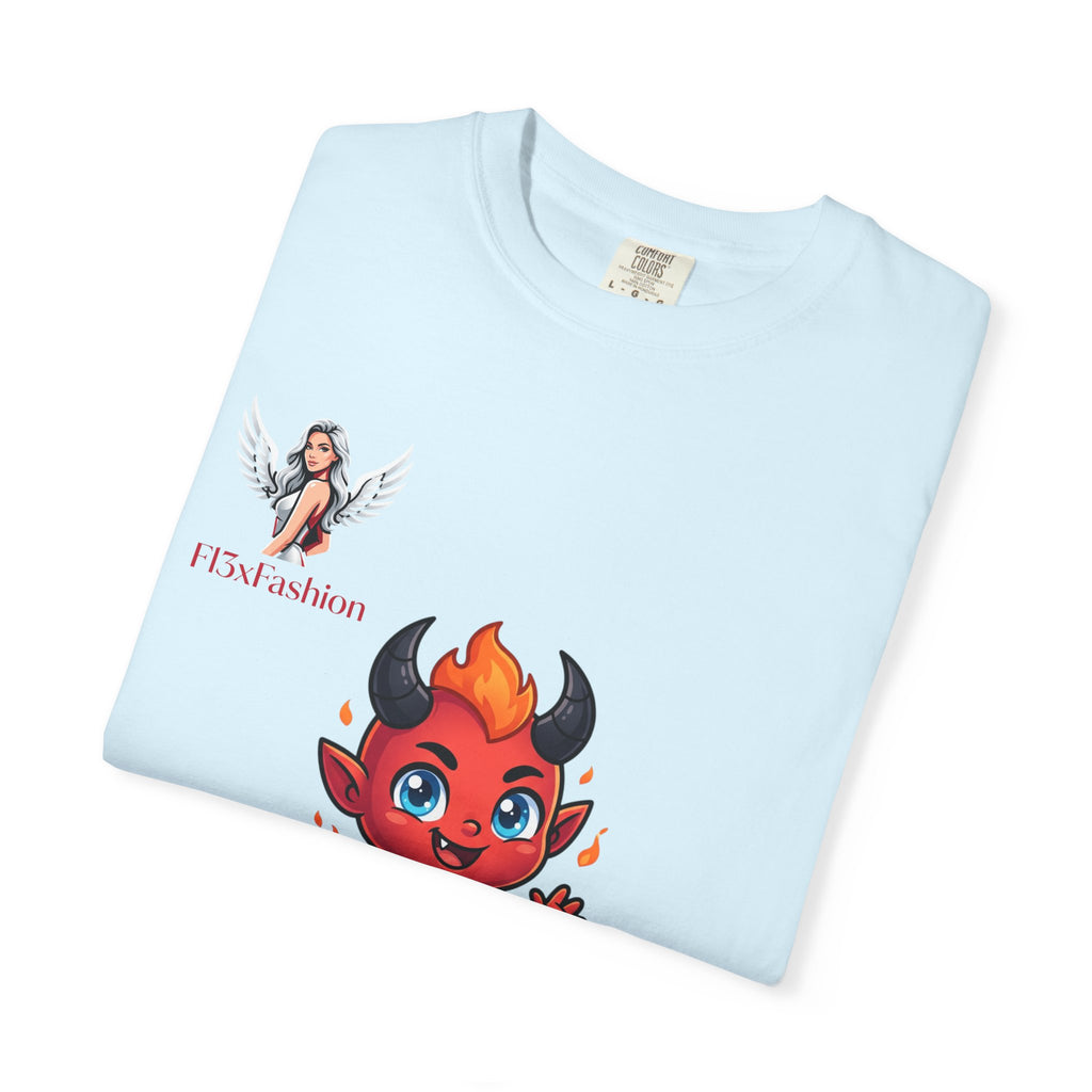 Devil Cartoon Graphic T-Shirt — Fiery Cute Demon Design