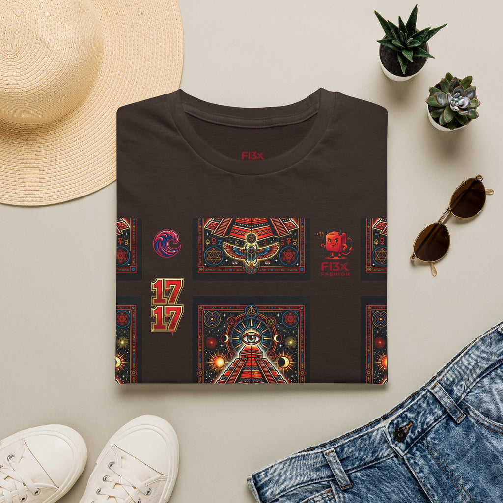T-Shirt — Retro Cosmic Tarot Graphic with '17' Mystic Symbols