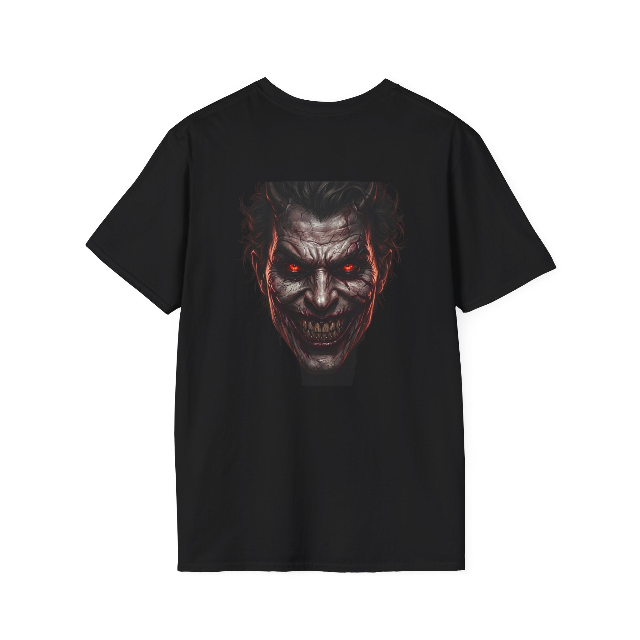 Horror Joker Face T-Shirt — Red-Eyed Villain Graphic Tee