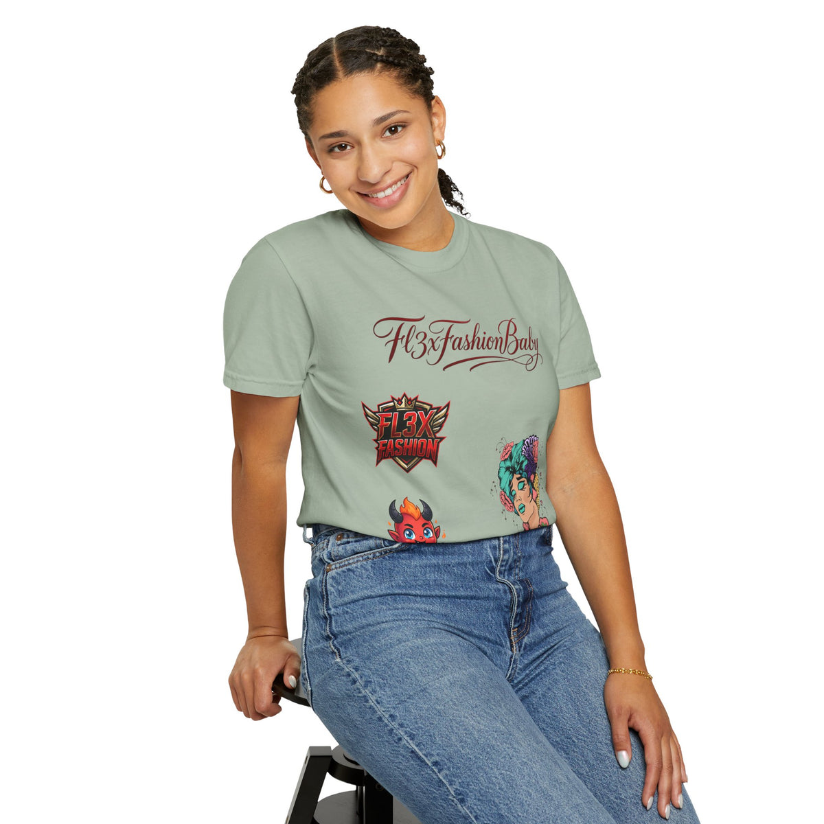 Artistic Floral Portrait T-Shirt — 'Fl3xFashionBaby' Graphic Tee