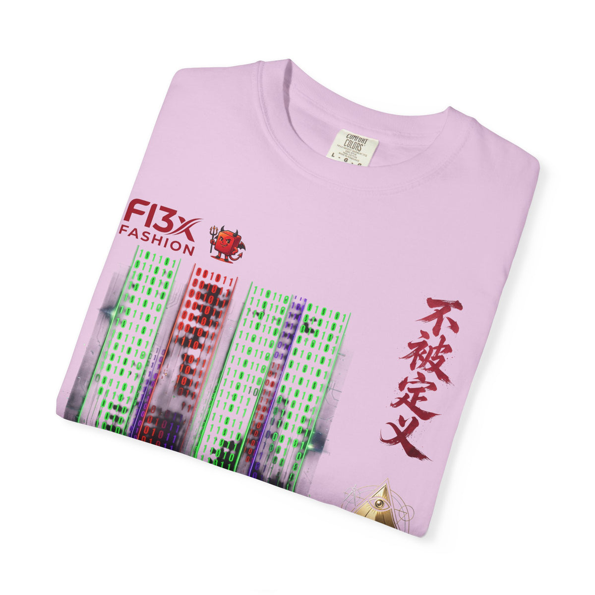Graphic T-Shirt — Futuristic Cityscape Design with Japanese Calligraphy