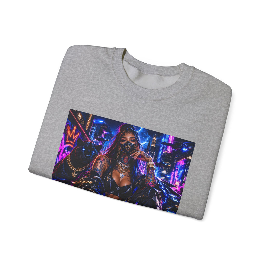 Cyberpunk Queen Crewneck Sweatshirt — Neon Futuristic Streetwear