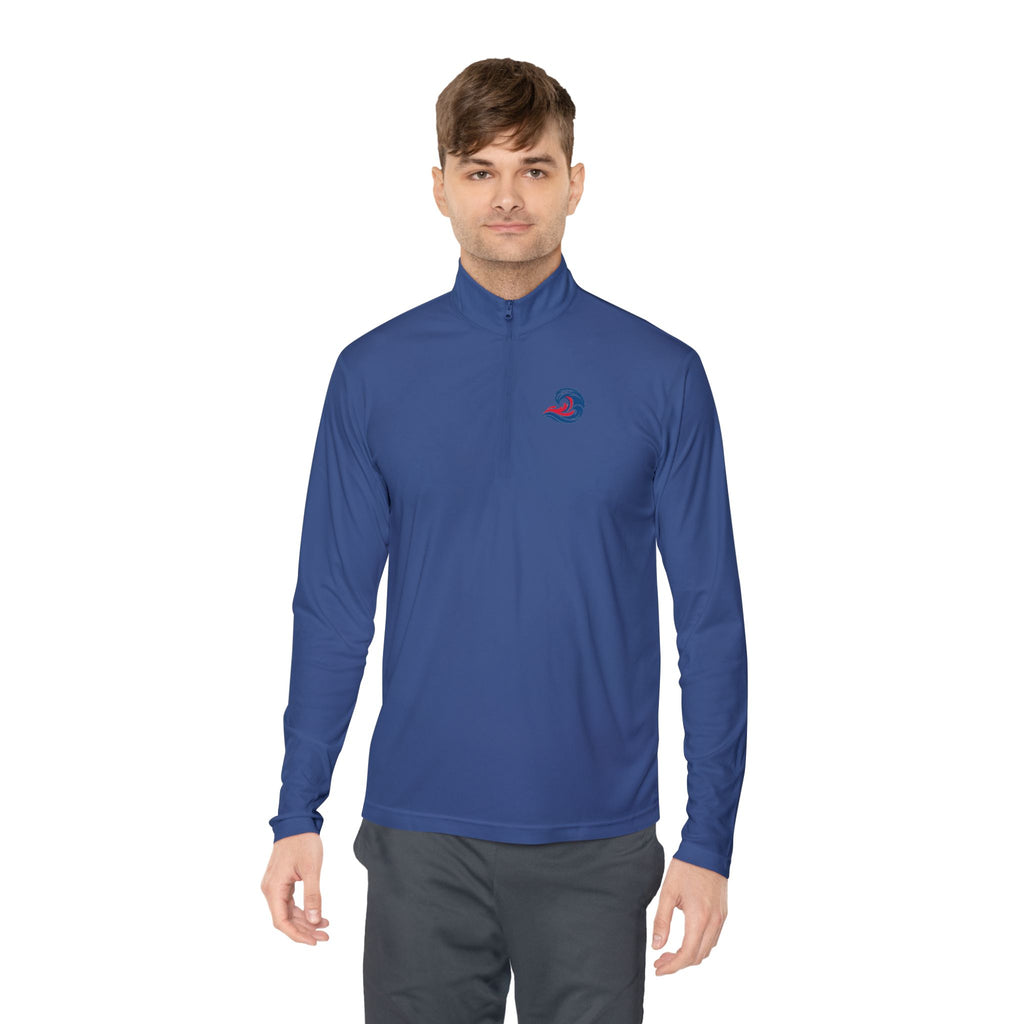 Quarter-Zip Pullover — Coastal Wave Logo Pullover with Back Graphic