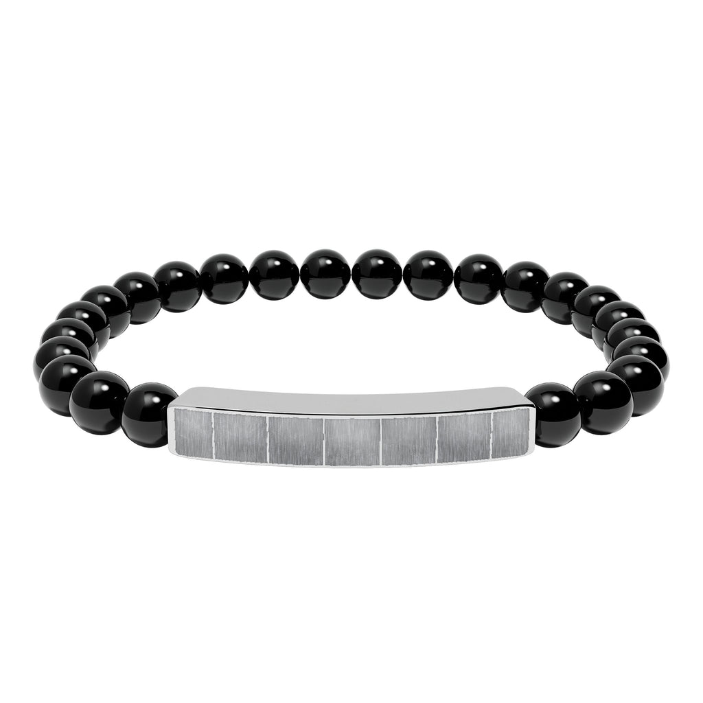 Engravable Natural Stone Bead Bracelet with Metal Bar