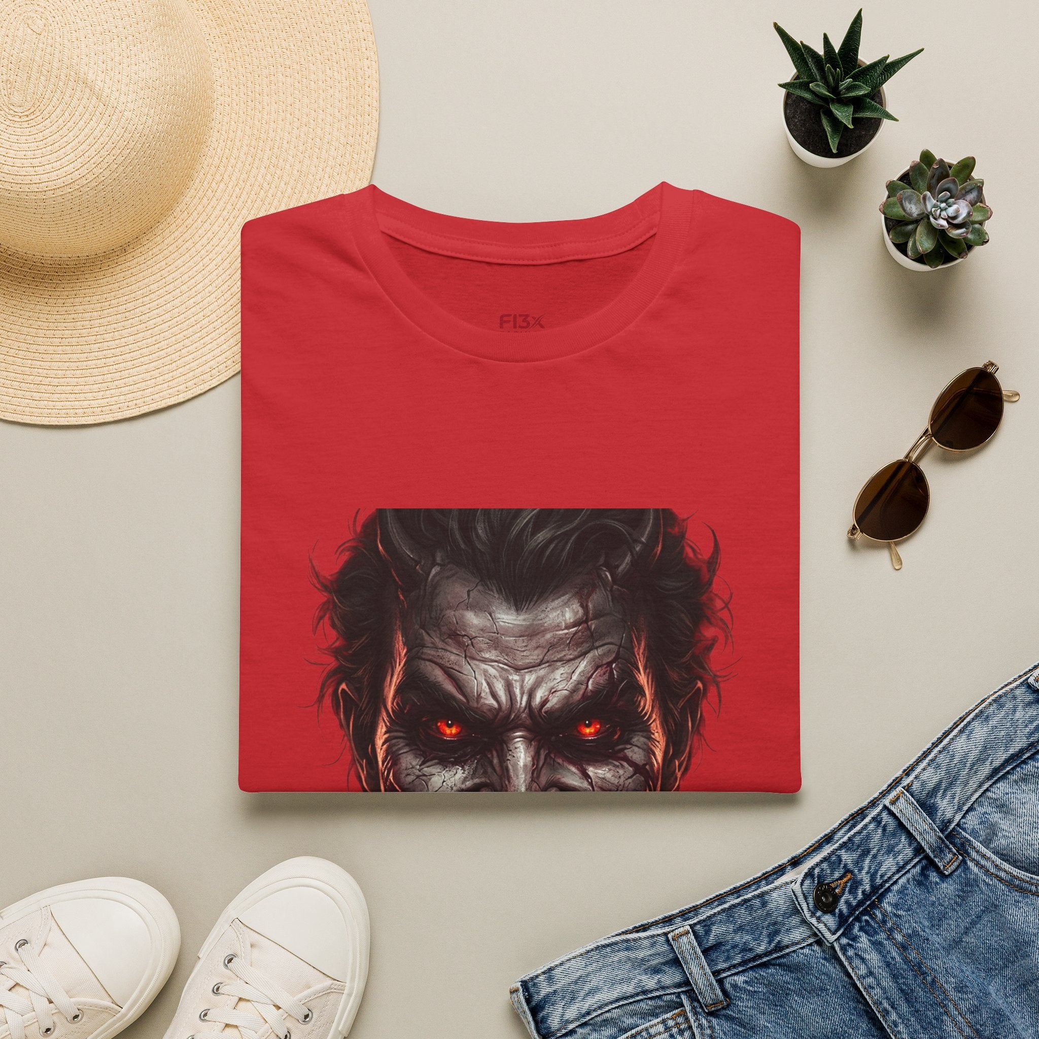 Horror Joker Face T-Shirt — Red-Eyed Villain Graphic Tee