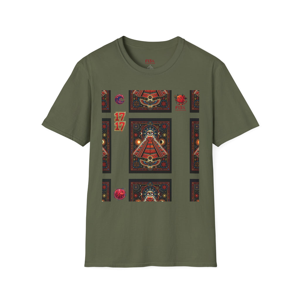 T-Shirt — Retro Cosmic Tarot Graphic with '17' Mystic Symbols