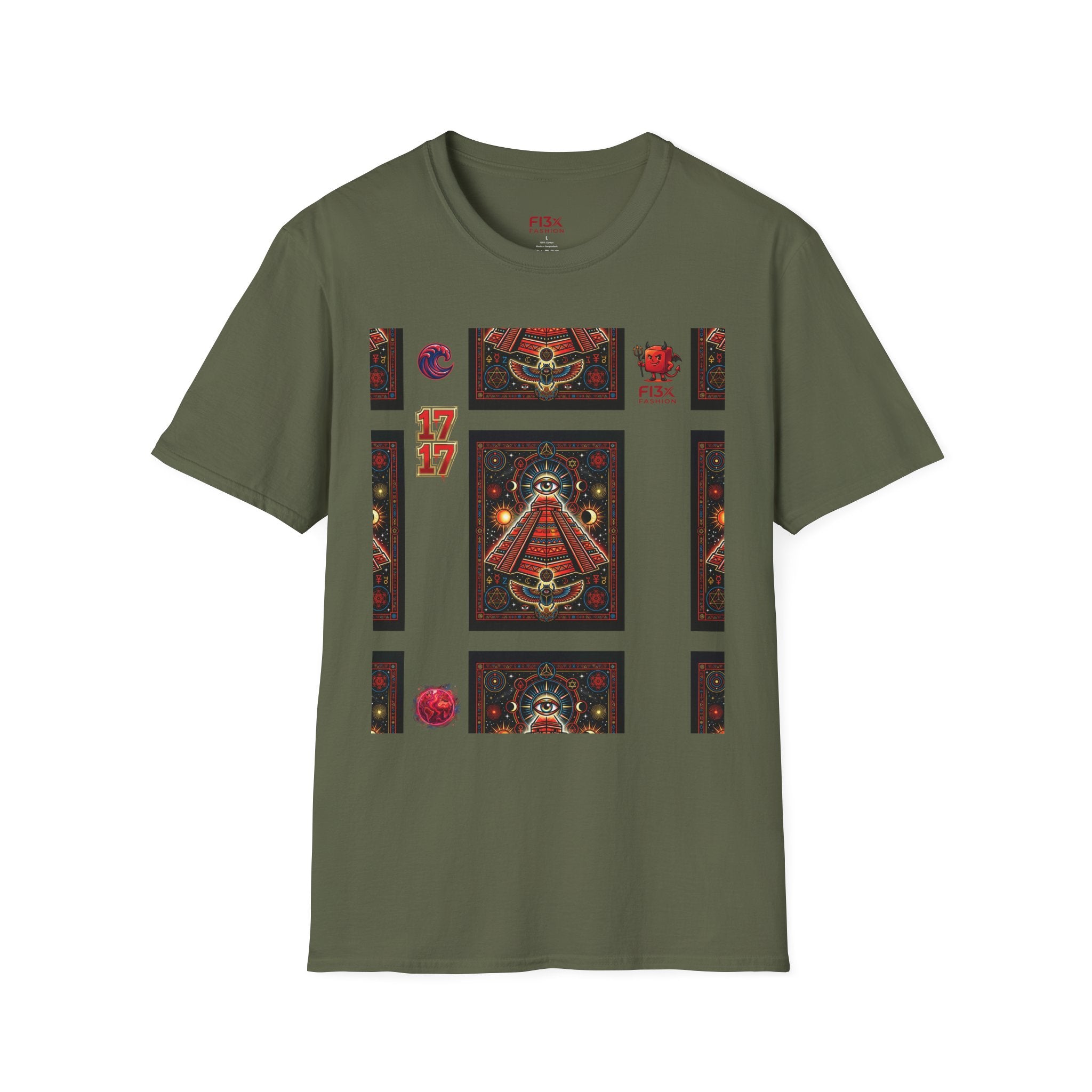T-Shirt — Retro Cosmic Tarot Graphic with '17' Mystic Symbols