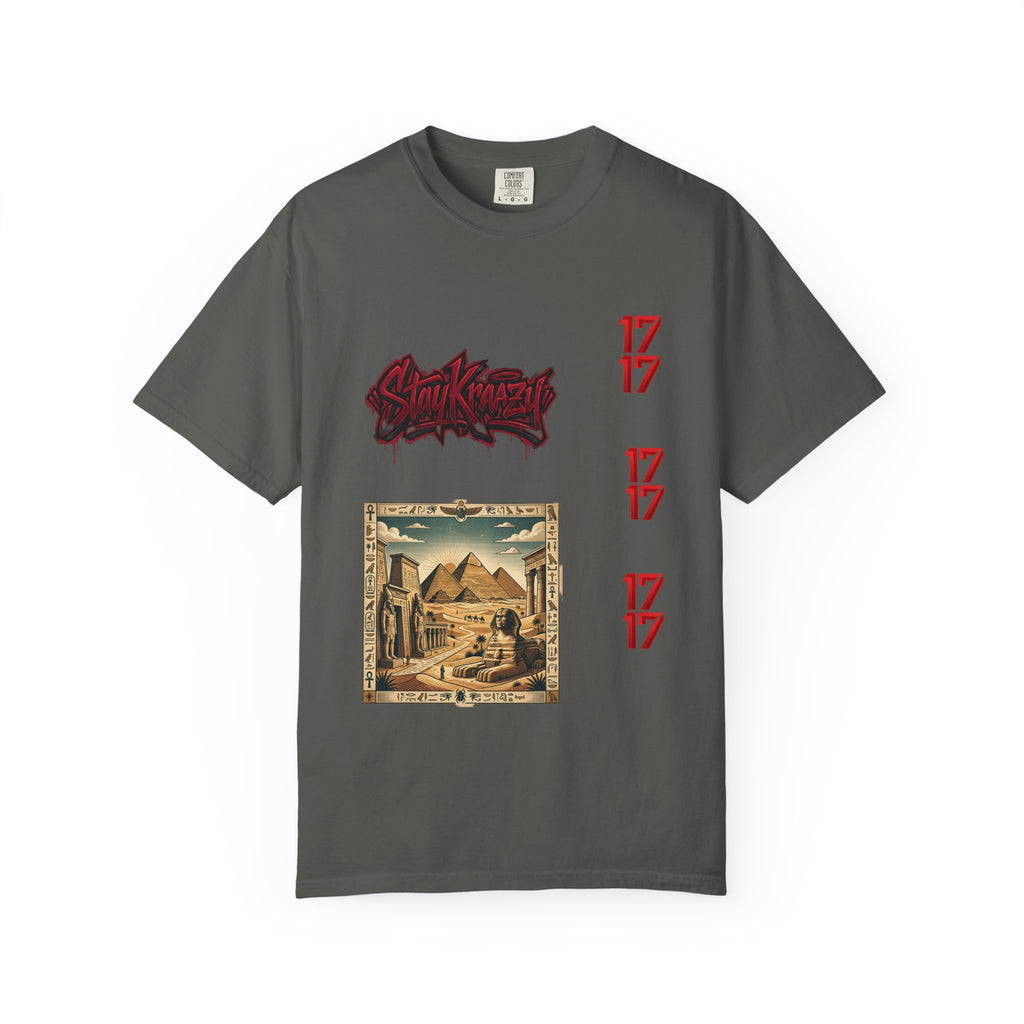 Graphic T-Shirt — Vintage Pyramid Collage with 'Wanted' Drip Design