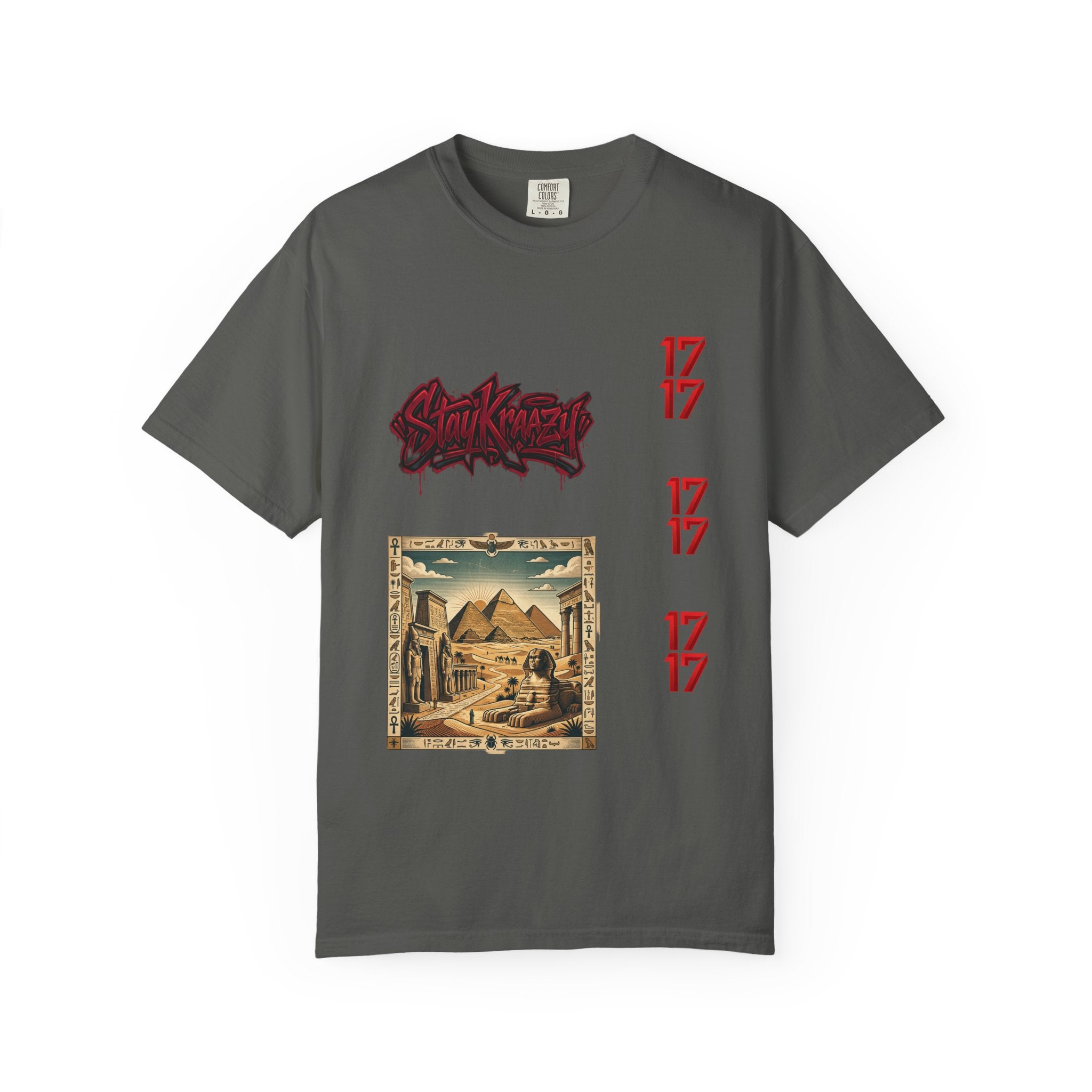 Graphic T-Shirt — Vintage Pyramid Collage with 'Wanted' Drip Design