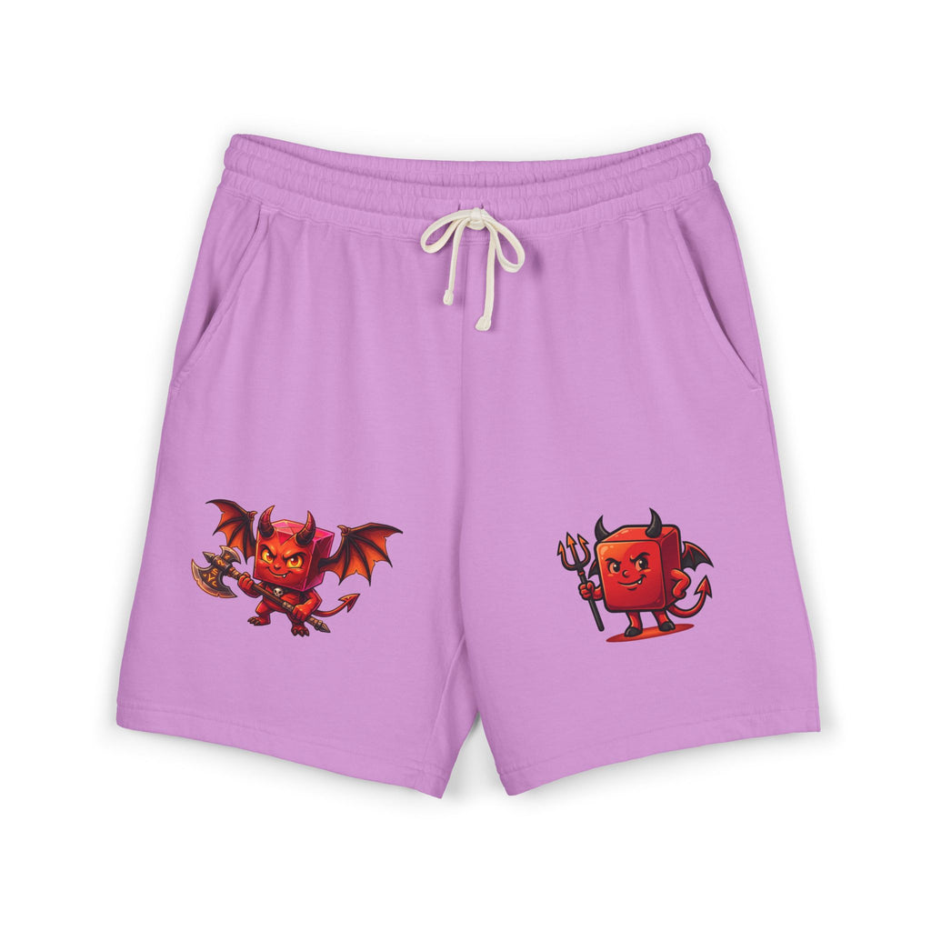 Devil Doodle Fleece Sweat Shorts — Cute Red Demon Graphic Lounge Shorts