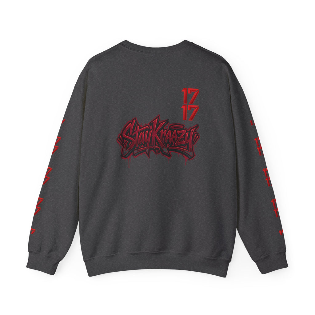 Streetwear Crewneck Sweatshirt — Graffiti 'Stay Krazy' Design with 17/17 Sleeve Accents