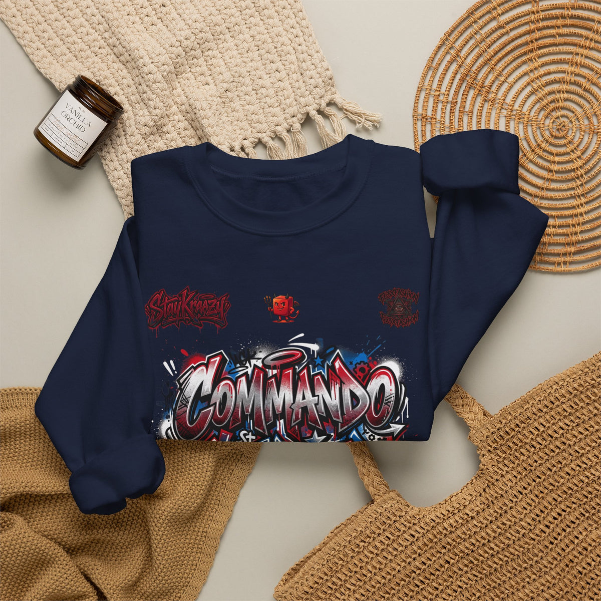 Commando Soldier Graffiti Crewneck Sweatshirt — Military Streetwear Graphic Sweatshirt