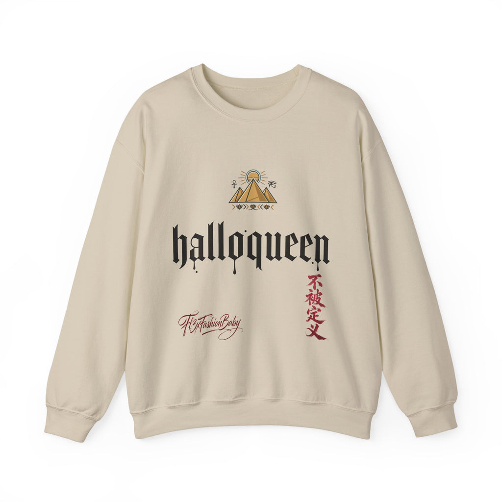 Halloqueen Crewneck Sweatshirt — Gothic Script Halloween Pullover