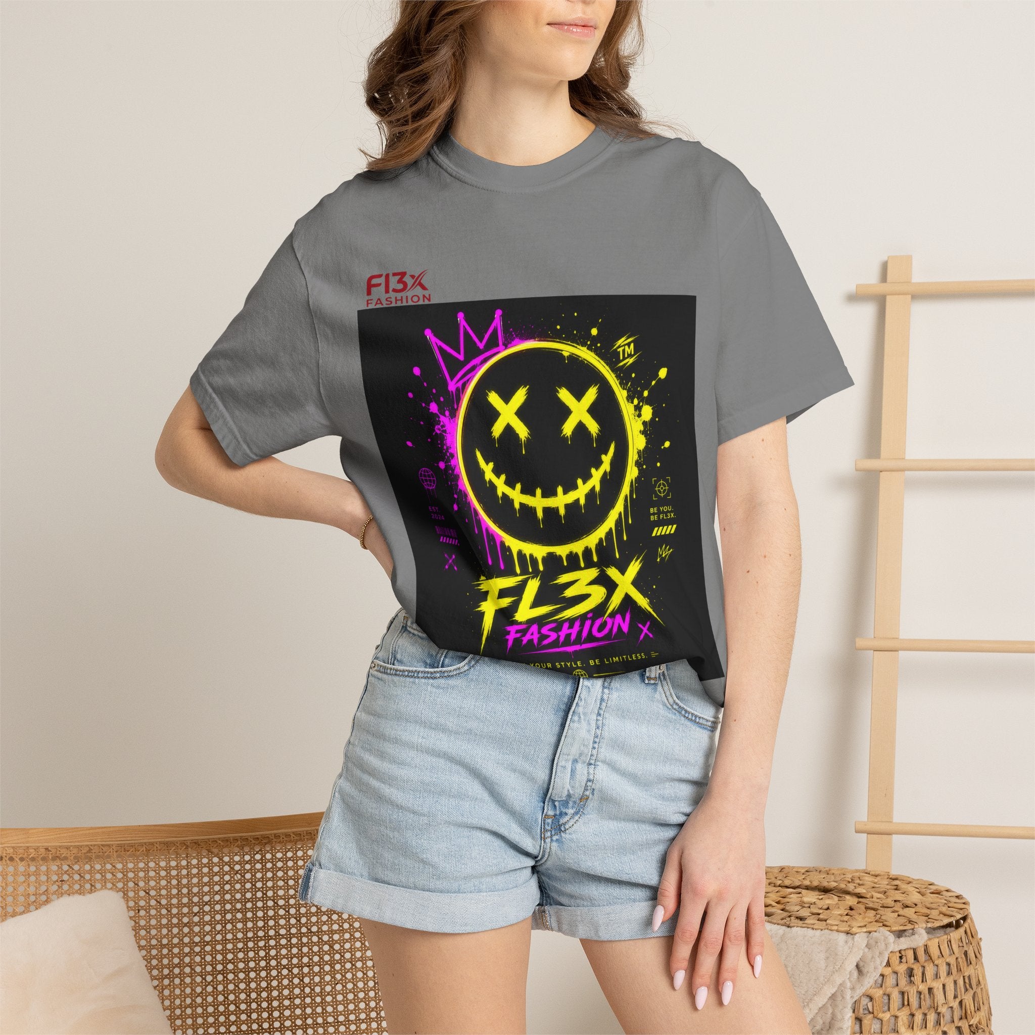 Graphic Tee — Neon Graffiti Smiley "FL3X Fashion"