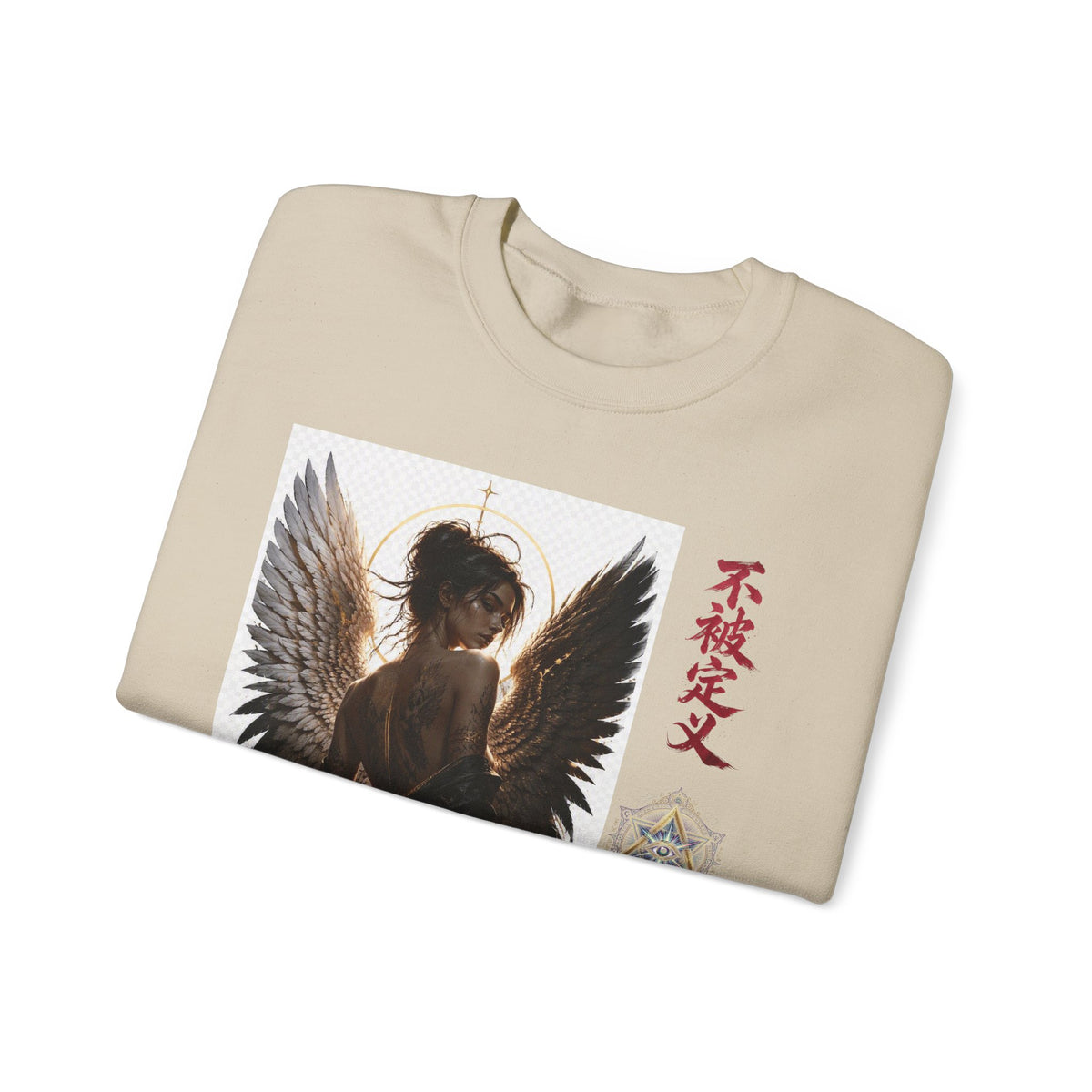 Angel Wings Graphic Sweatshirt — Dark Gothic Anime Design with Japanese Text