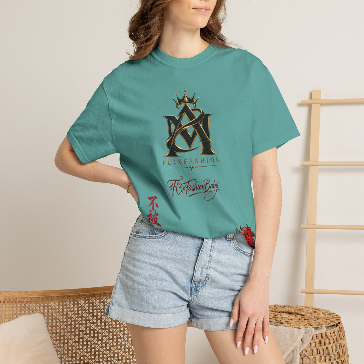 Graphic T-Shirt — Urban Asian-Inspired Logo Tee with Kanji & Devil Icon