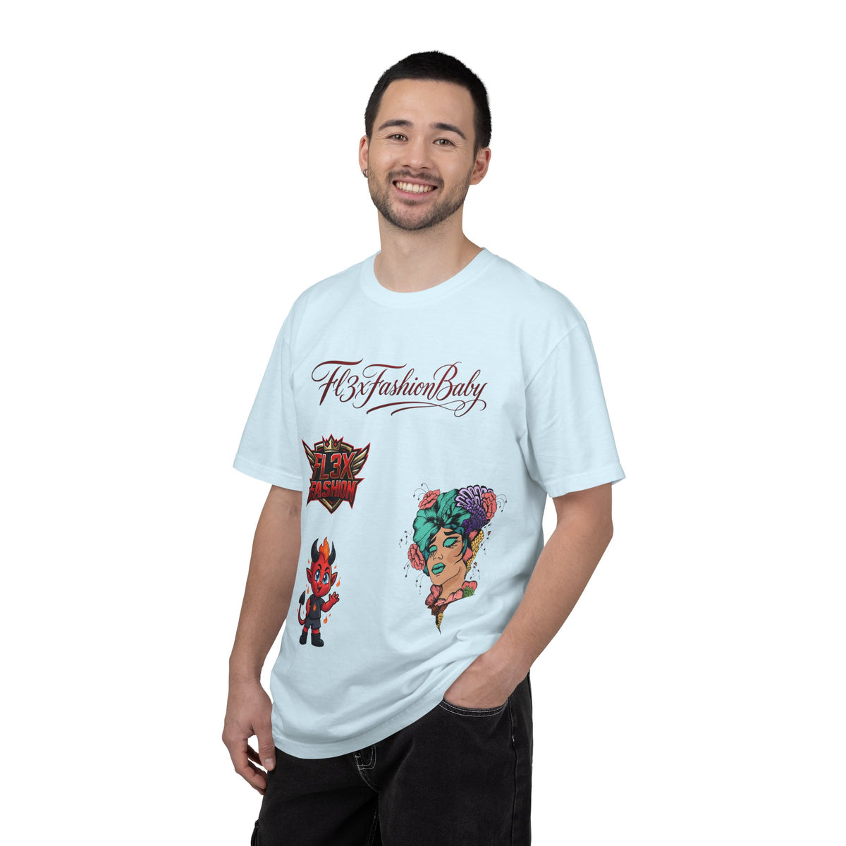 Artistic Floral Portrait T-Shirt — 'Fl3xFashionBaby' Graphic Tee
