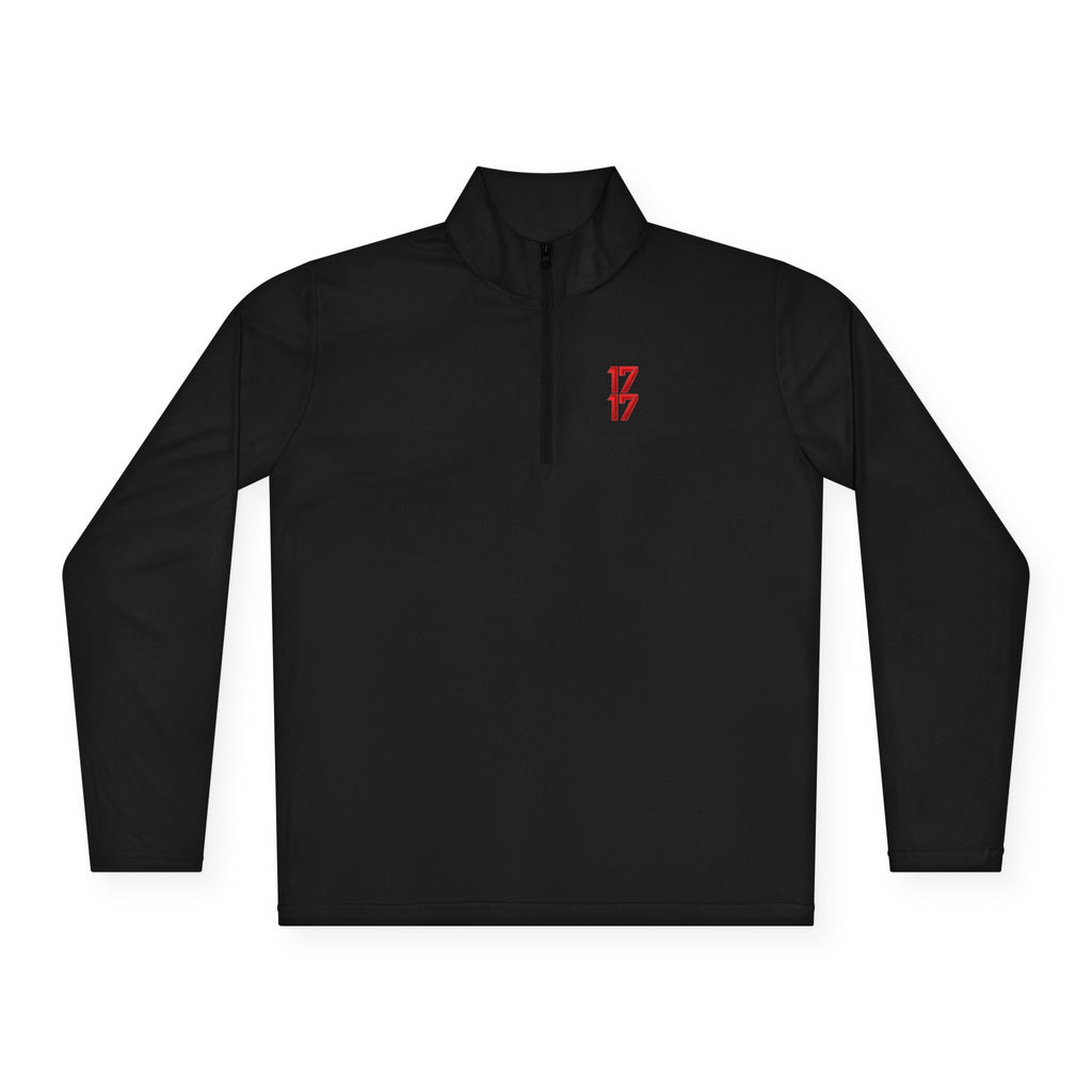 Quarter-Zip Pullover — Minimal Red '17' Logo Athletic Pullover