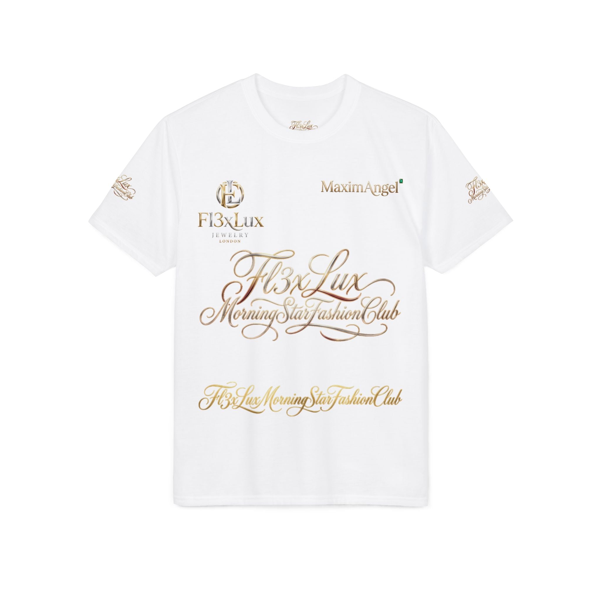 Luxury Gold Script Performance T-Shirt — F3xLux Morning Stay Fashion Club Design