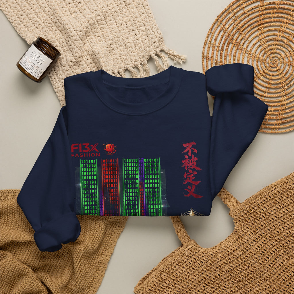 Crewneck Sweatshirt — Cyber Tokyo Graphic with Kanji & Matrix Cityscape