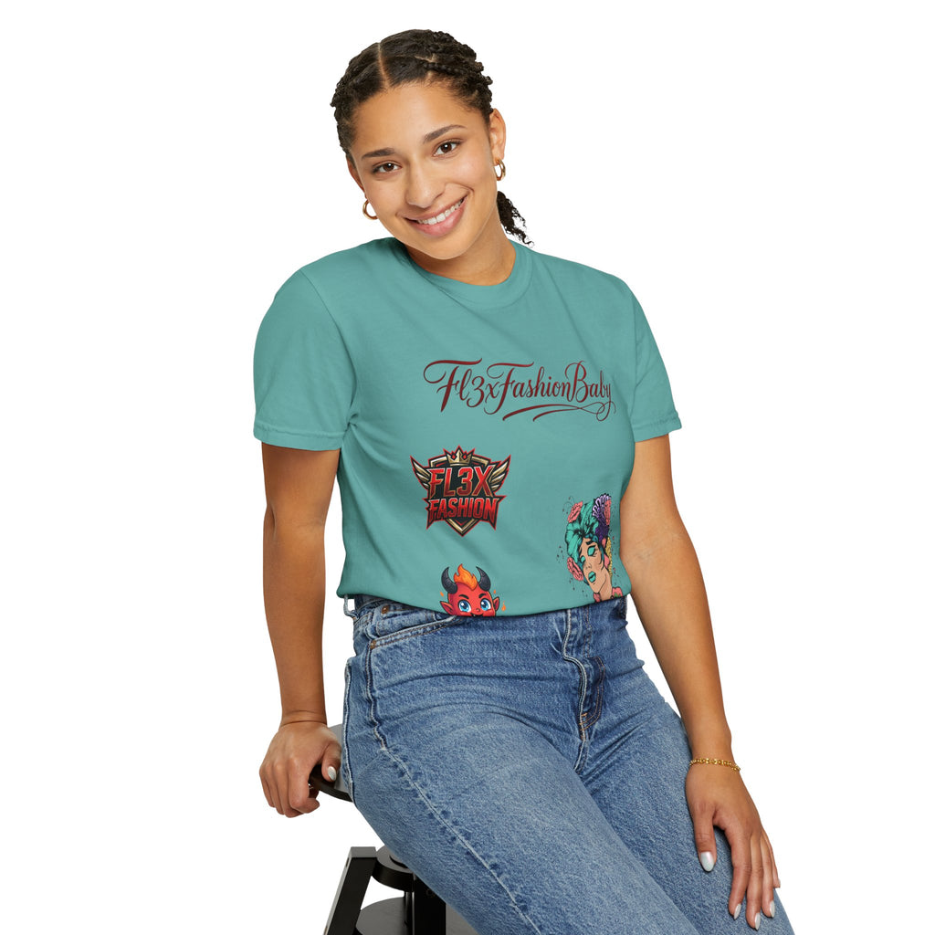 Artistic Floral Portrait T-Shirt — 'Fl3xFashionBaby' Graphic Tee