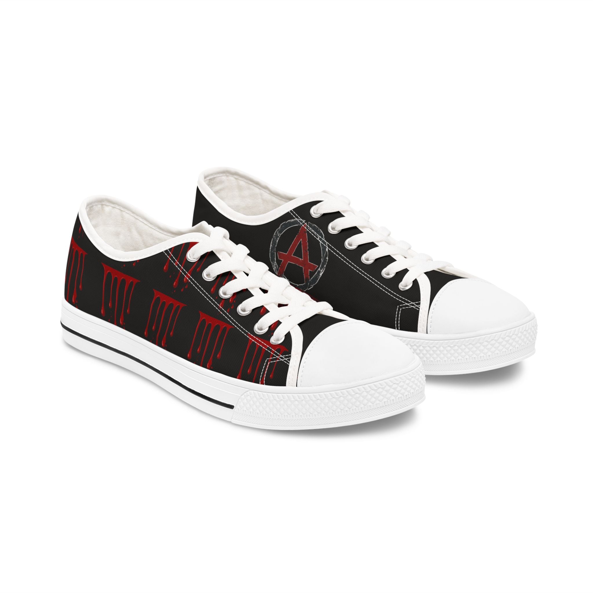 Women's Low Top Sneakers — Gothic Red 17 Anarchy Graphic Canvas Shoes