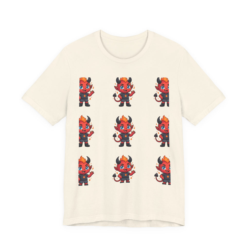 Cute Red Devil Pattern Tee — Kawaii Devil Graphic T-Shirt