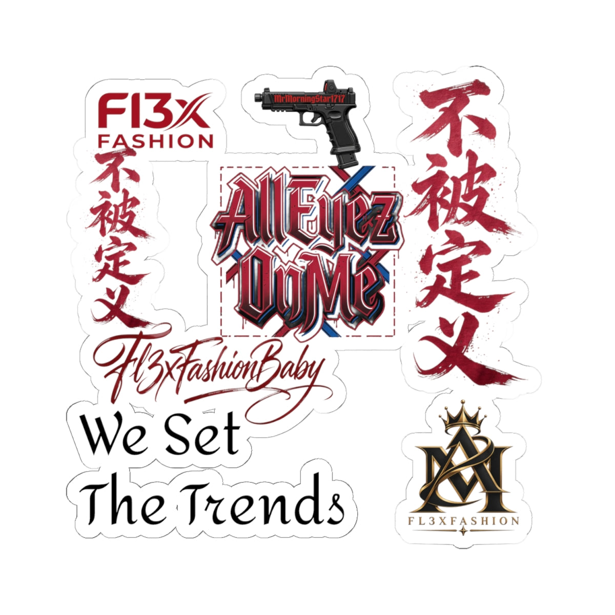Kiss-Cut Sticker Pack — 'All Eyez On Me' Streetwear Logo & Kanji Set