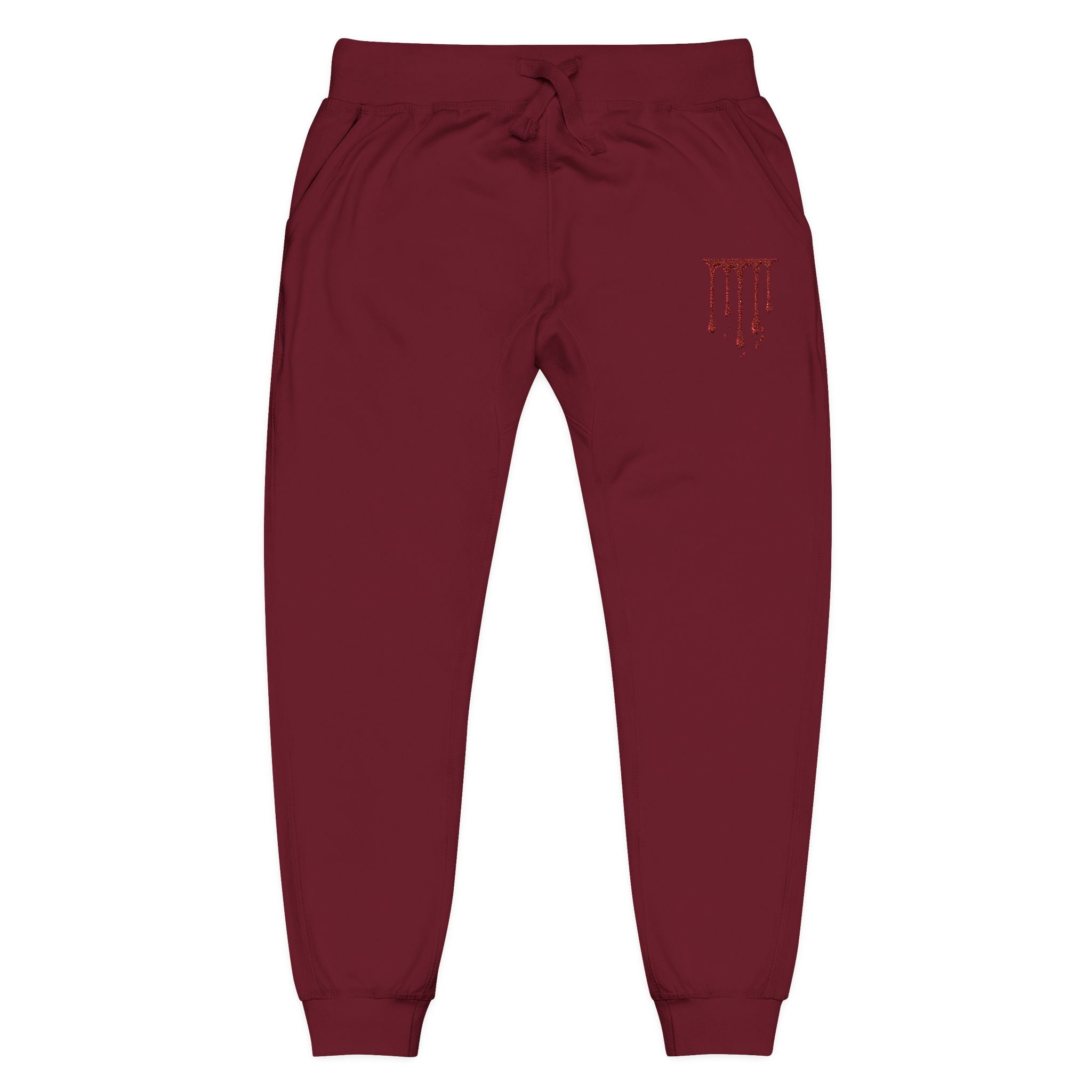Embroidered Drip Horror Sweatpants — White Fleece Joggers