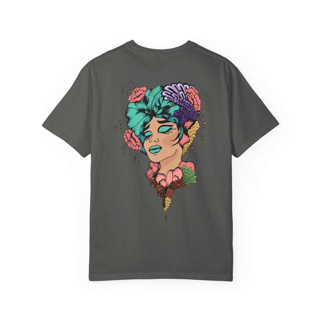 Artistic Floral Portrait T-Shirt — 'Fl3xFashionBaby' Graphic Tee