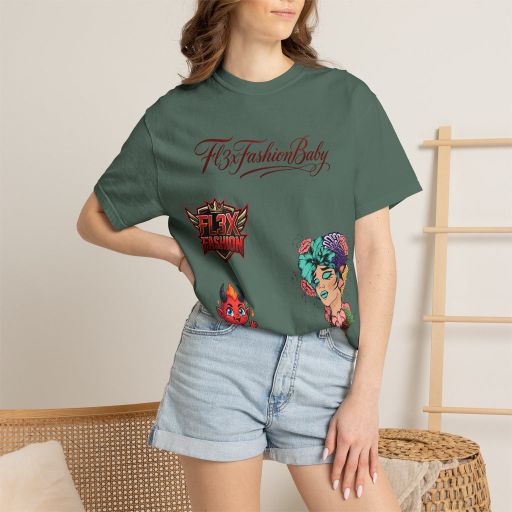 Artistic Floral Portrait T-Shirt — 'Fl3xFashionBaby' Graphic Tee