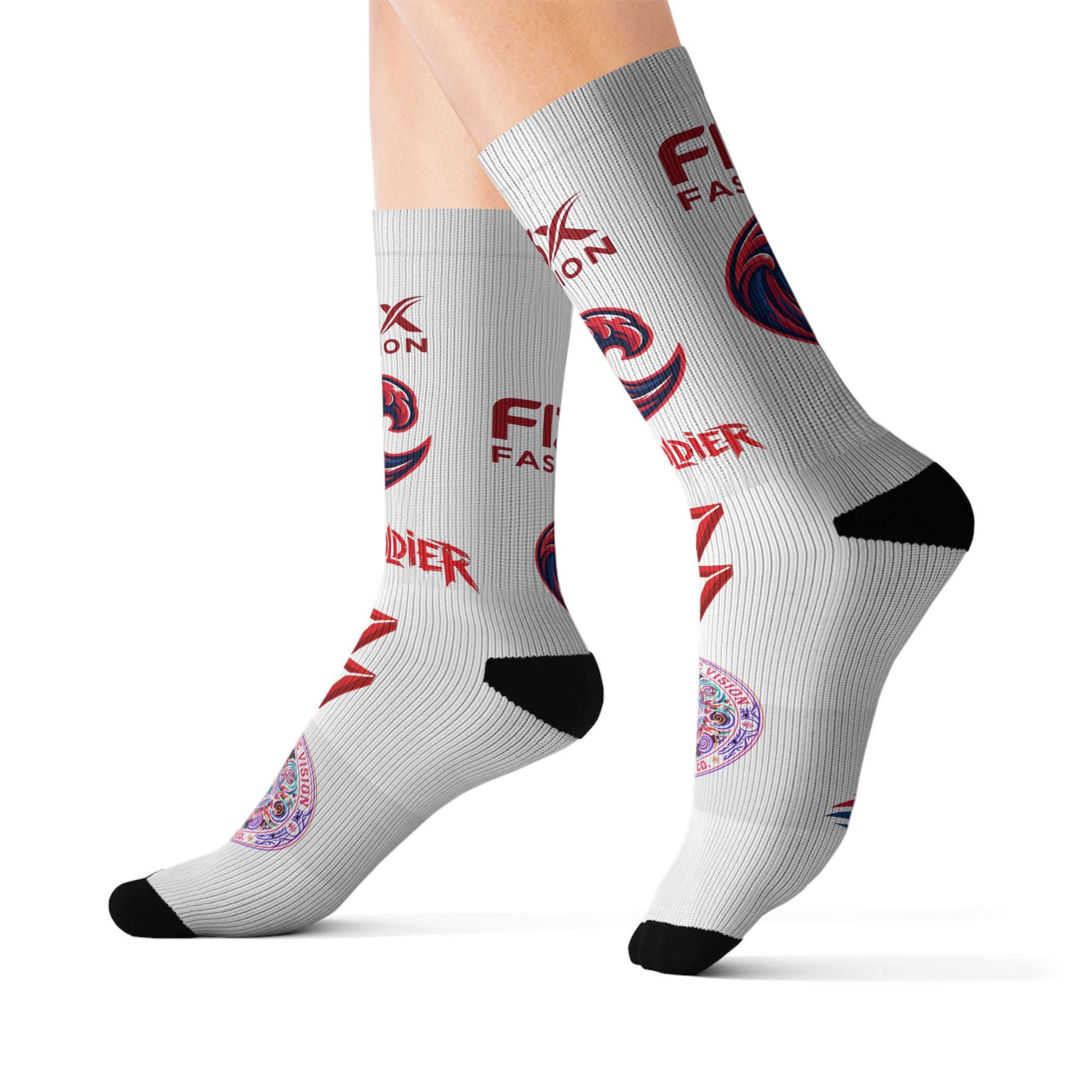 Custom Sublimation Logo Socks — F13X Fashion Branded Crew Socks