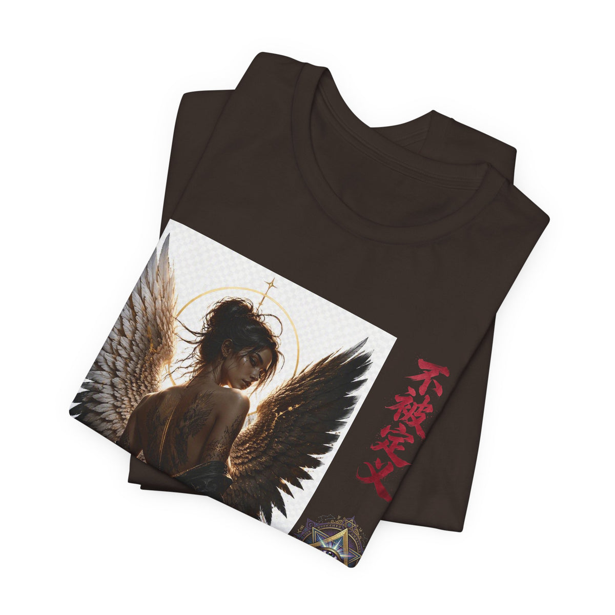 Angel Wings Graphic Tee — '不被定义' Asian-Inspired Dark Angel T-Shirt