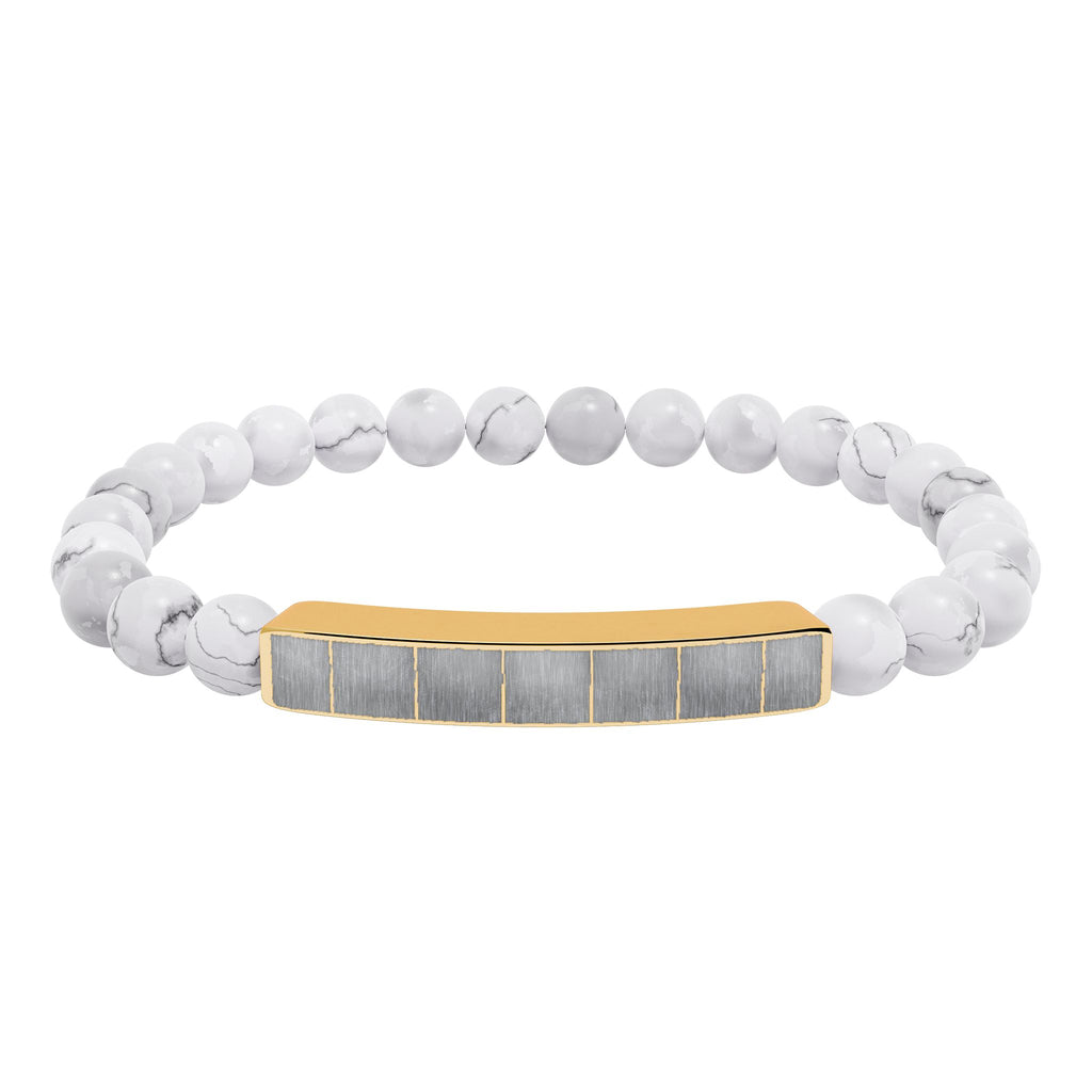 Engravable Natural Stone Bead Bracelet with Metal Bar
