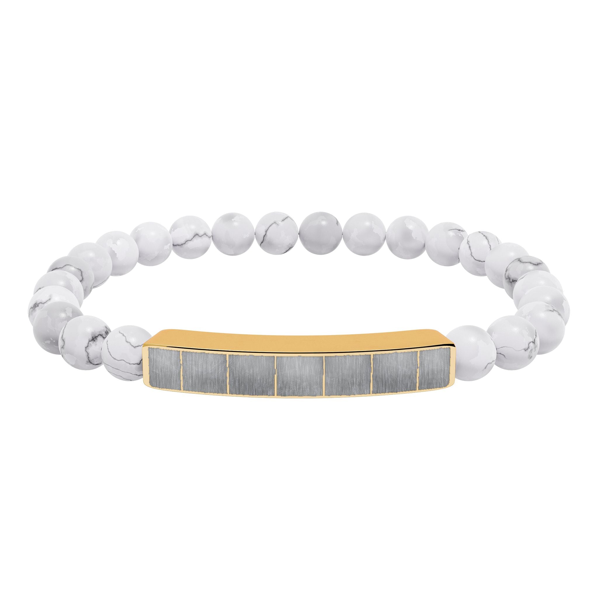 Engravable Natural Stone Bead Bracelet with Metal Bar