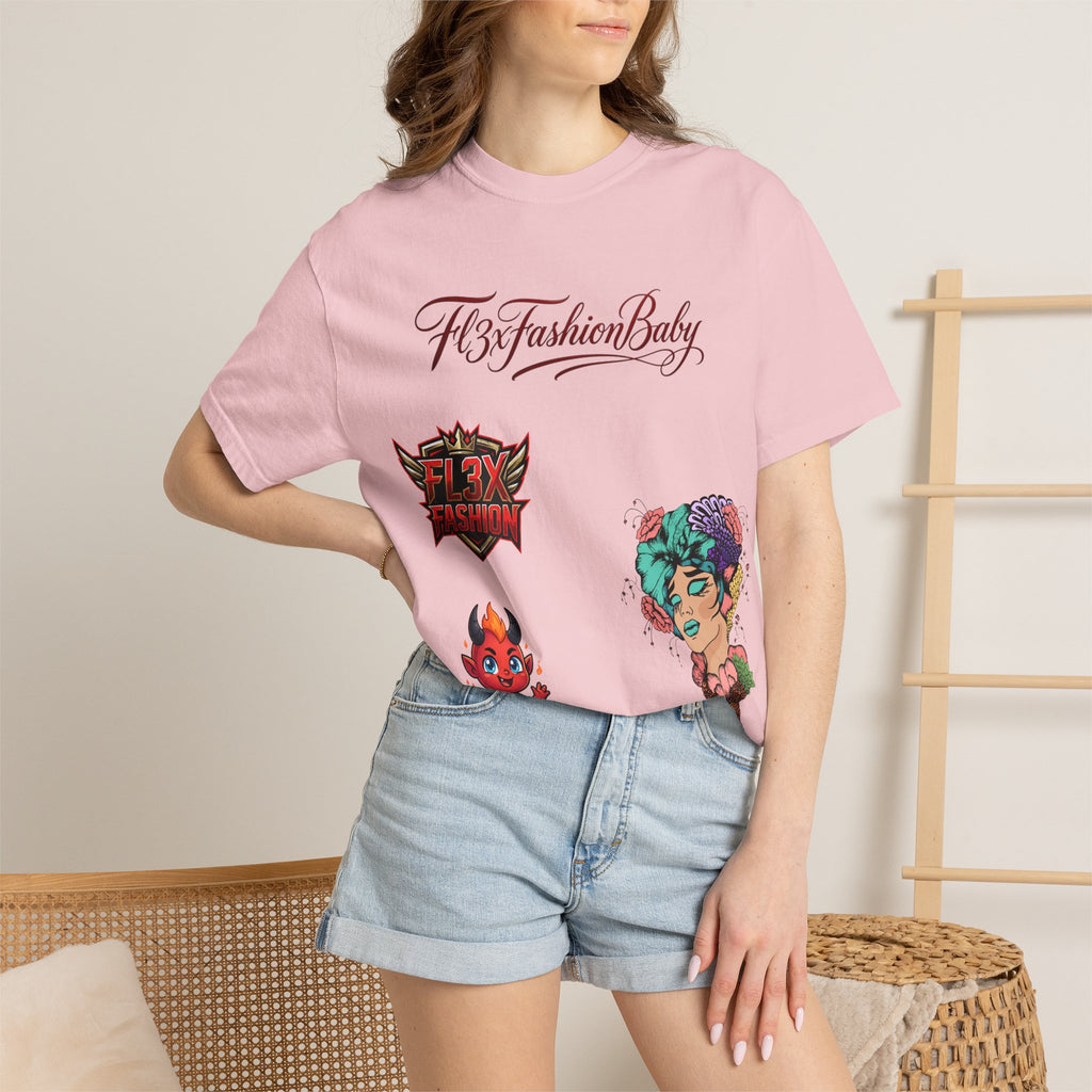 Artistic Floral Portrait T-Shirt — 'Fl3xFashionBaby' Graphic Tee