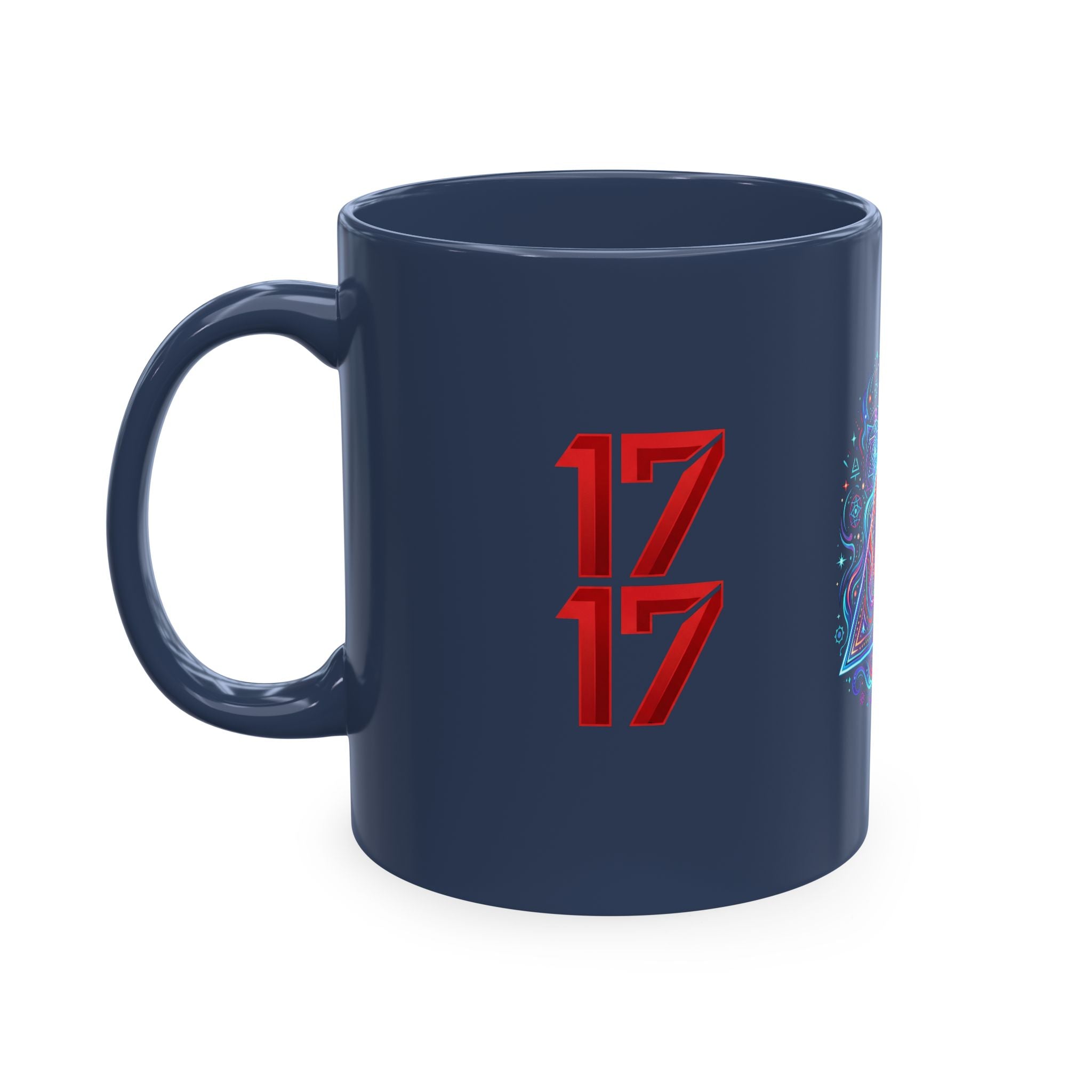 Ceramic Mug — Mystic Third Eye Pyramid Design with 7/17 Red Numerals