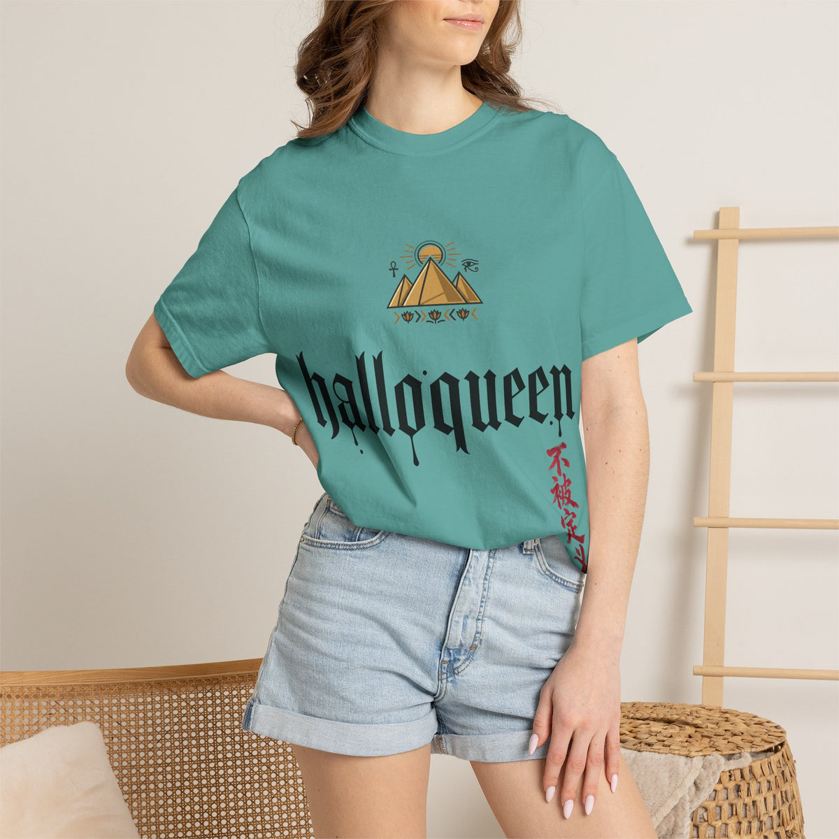 Halloqueen Graphic T-Shirt — Gothic Pyramid & All-Seeing Eye Streetwear