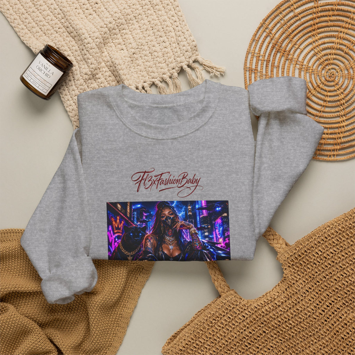 Crewneck Sweatshirt — Futuristic Neon City Graphic