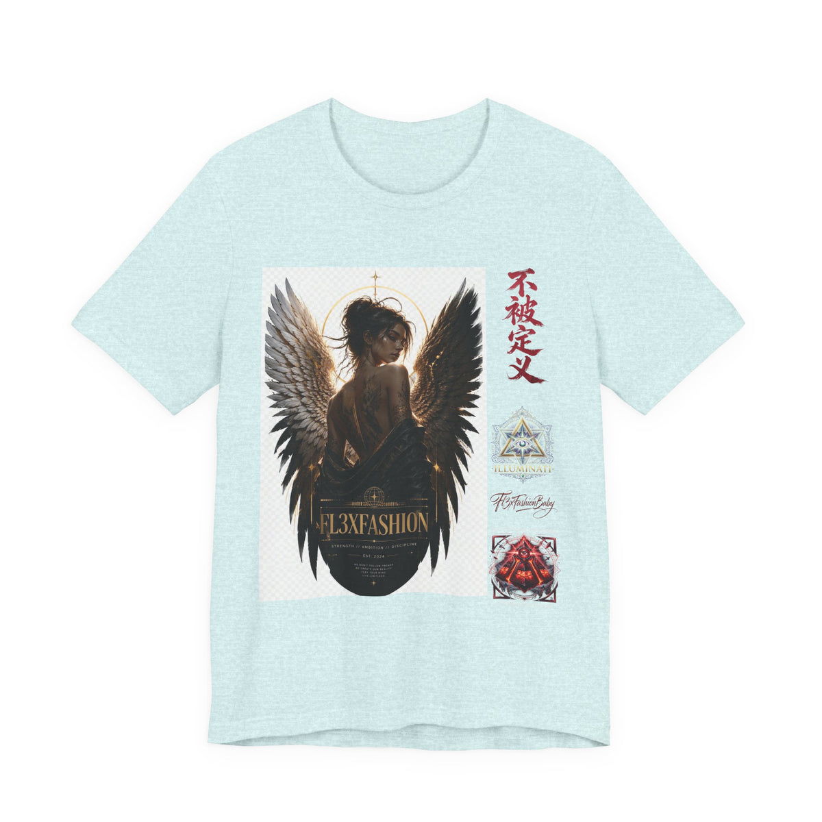 Angel Wings Graphic Tee — '不被定义' Asian-Inspired Dark Angel T-Shirt