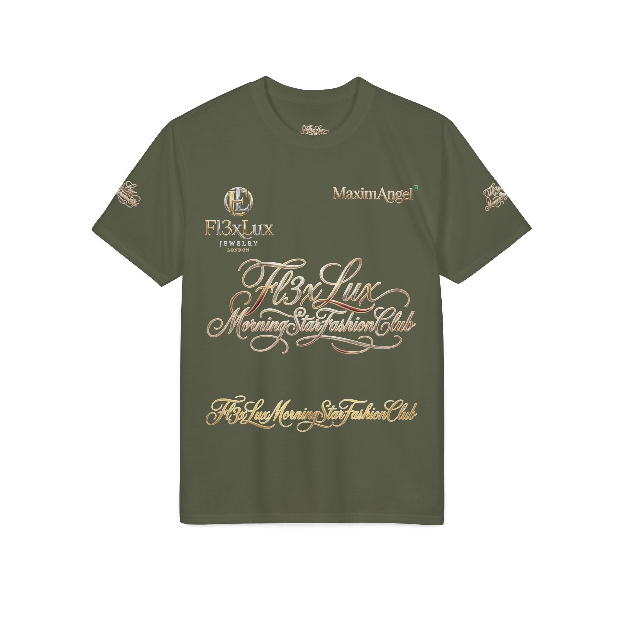 Luxury Gold Script Performance T-Shirt — F3xLux Morning Stay Fashion Club Design