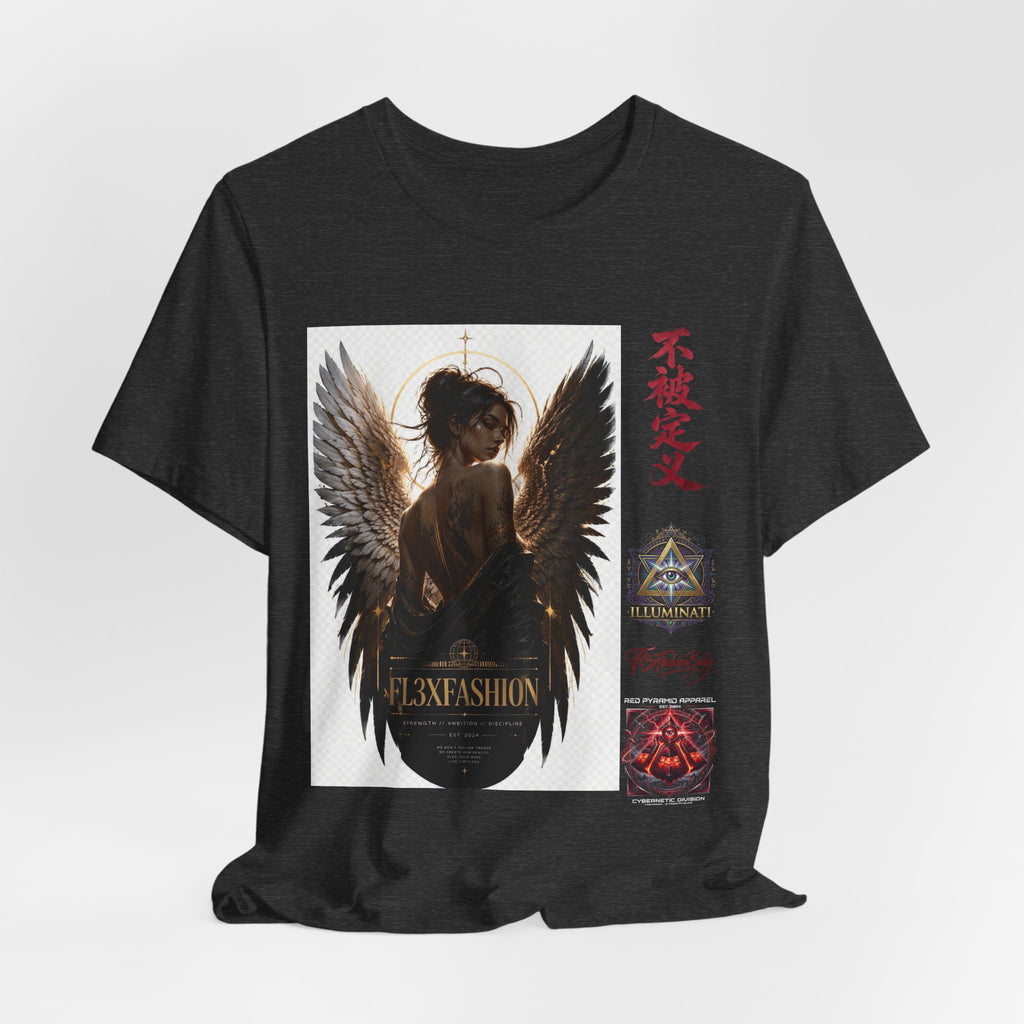 Angel Wings Graphic Tee — '不被定义' Asian-Inspired Dark Angel T-Shirt