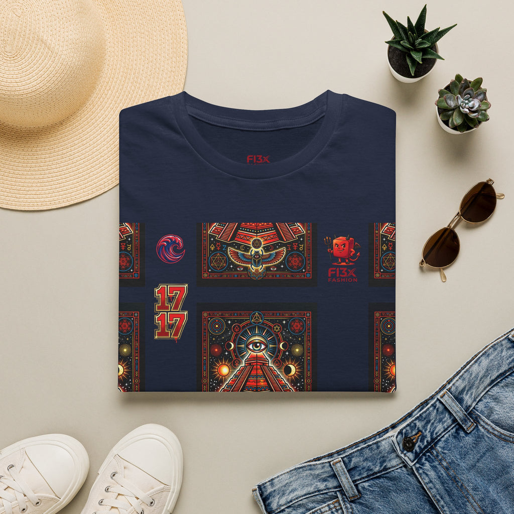 T-Shirt — Retro Cosmic Tarot Graphic with '17' Mystic Symbols