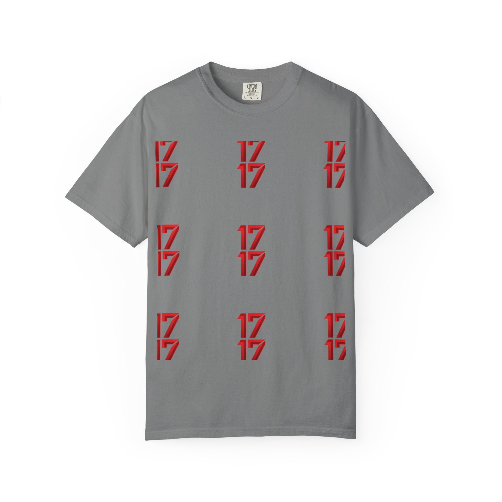 17 Pattern Graphic T-Shirt — Repeating Red Logo Tee
