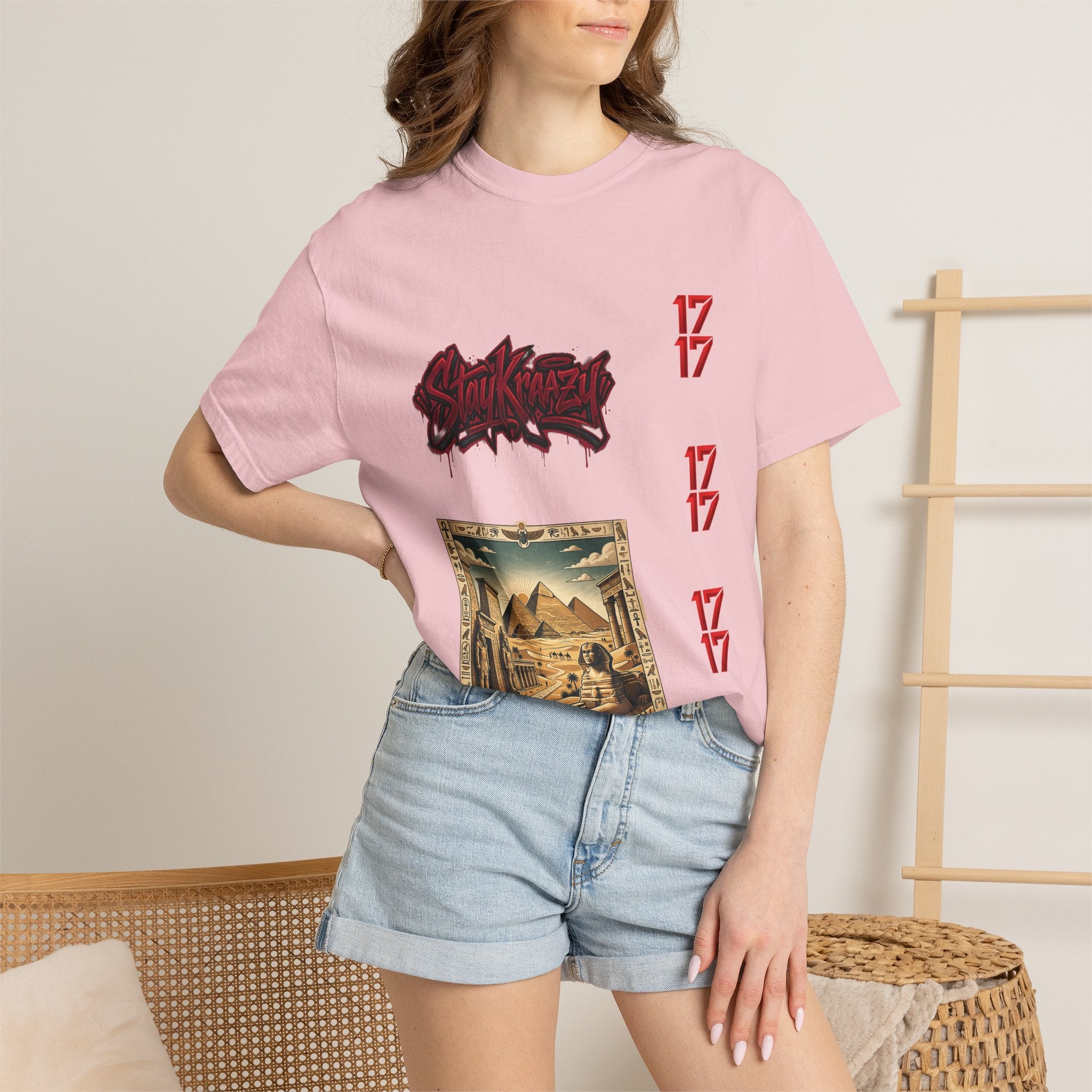 Graphic T-Shirt — Vintage Pyramid Collage with 'Wanted' Drip Design