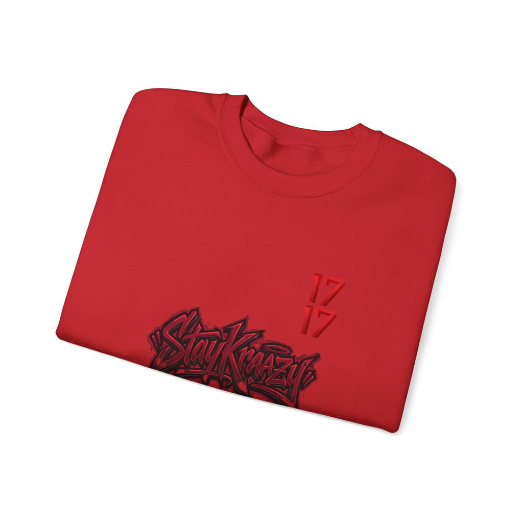 Streetwear Crewneck Sweatshirt — Graffiti 'Stay Krazy' Design with 17/17 Sleeve Accents