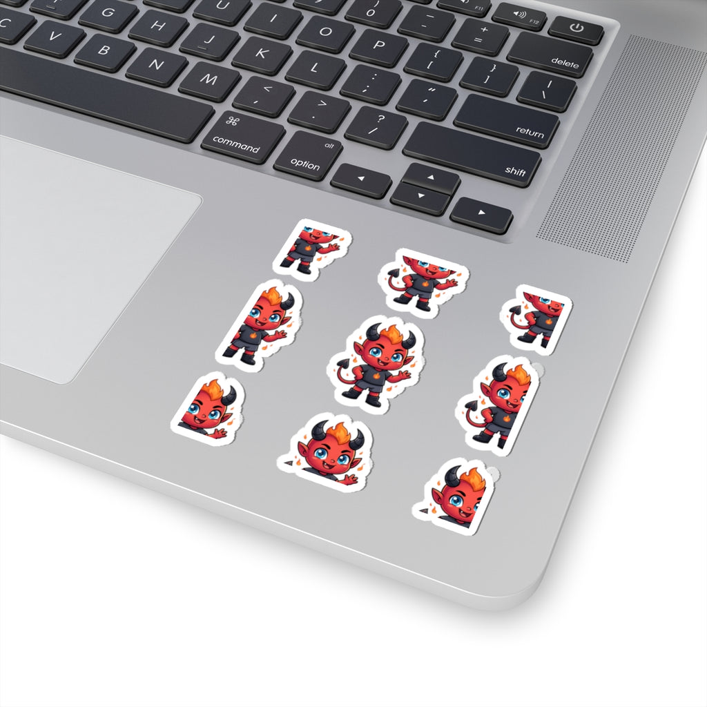 Cute Red Devil Kiss-Cut Stickers — Cartoon Demon Laptop Decals (Halloween)