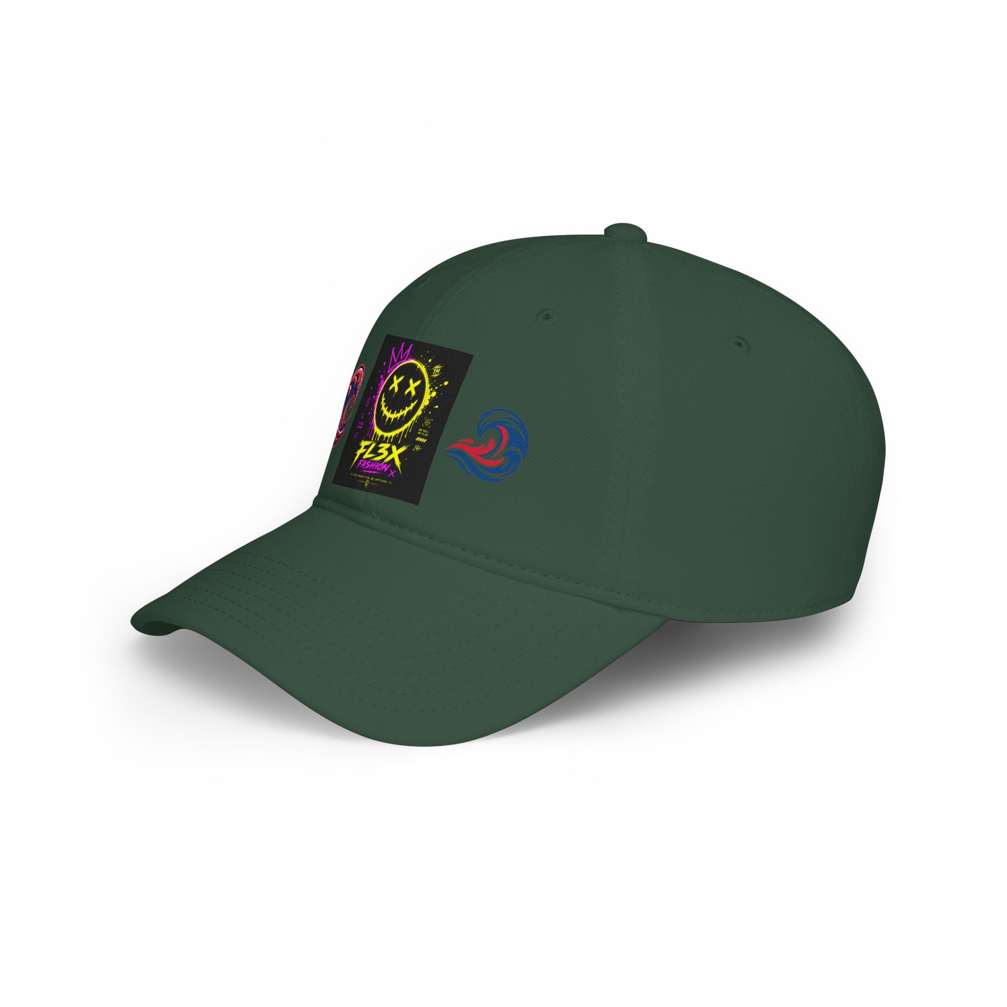 Low Profile Baseball Cap — Neon Grin Streetwear Hat with 'FL3X' Graphic